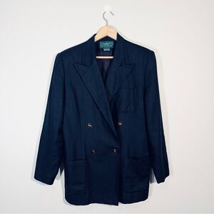 Lauren Ralph Lauren Navy Classic Double Breasted Linen Blazer Size 12
